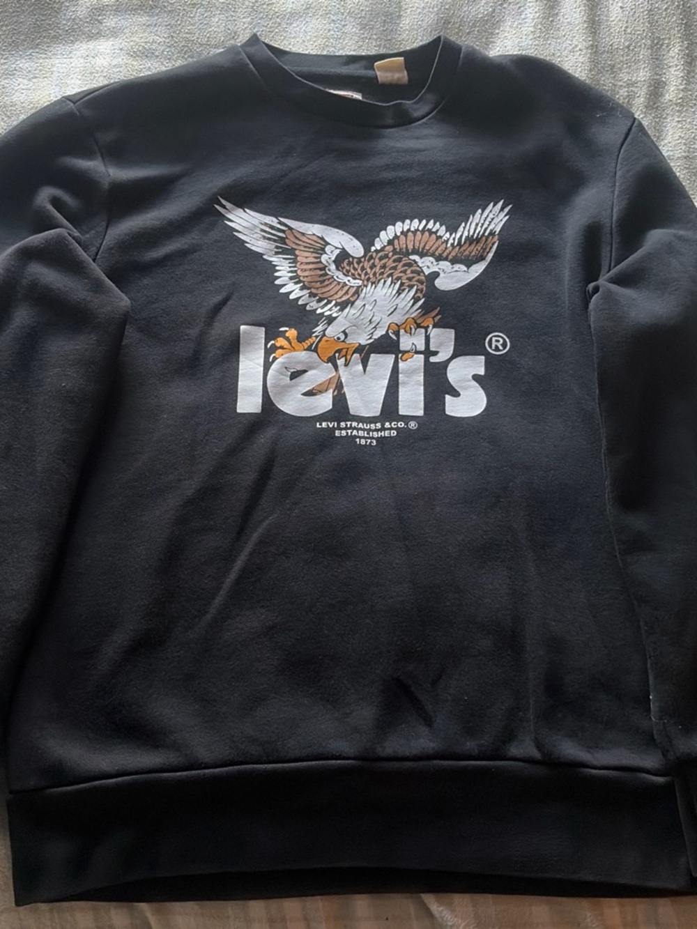 Levi's Black Crewneck Sweatshirt with White and Brown Eagle Graphic